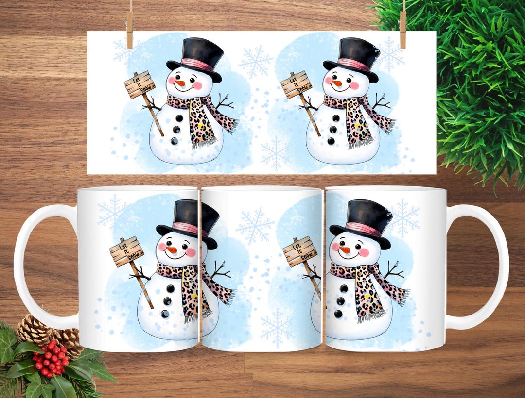 Snowman Mug Wrap Png, 11 Oz and 15 Oz Mug Wrap Design, Christmas ...