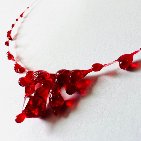 Drip Resin and Glass Bead Blood Drop Necklace