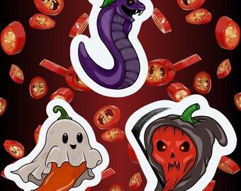 Spicy Hot Pepper Sticker Set: Ghost Pepper, Cobra, Reaper Vinyl Decals