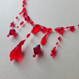 Drippy Blood Drop Necklace Vampire Gothic / Adjustable Ribbon Tie