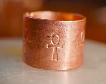 Ankh  Engraved Copper Cuff Ring