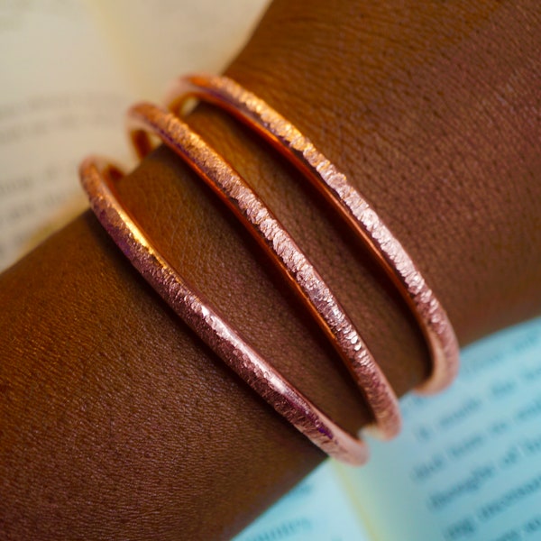 Thick Copper Hammered Textured Bangle Bracelets Cuff Adjustable