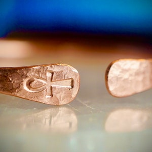 Thick Ankh Engraved Copper Bangle | Personalized Stamped Bracelet |  Adjustable Anklet Cuff