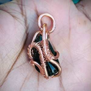 Green Goldstone Copper Pendant With Brown Leather Cord Necklace