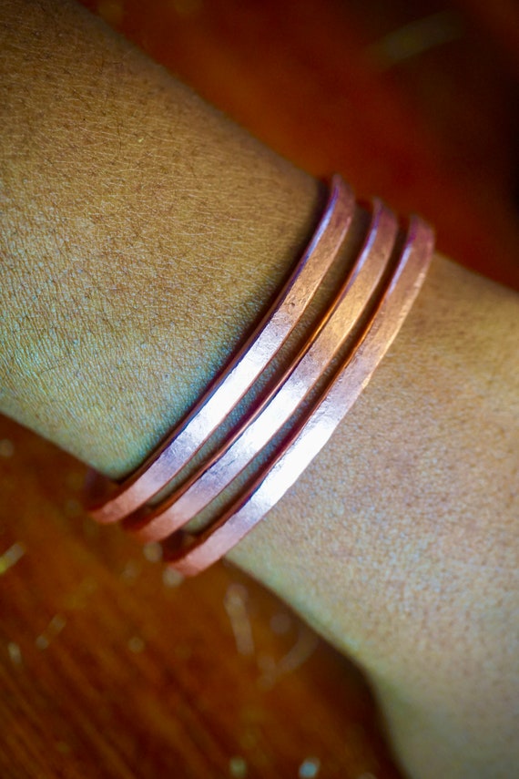 Flattened Small Copper Bangles Dainty Bracelet Pure Copper Cuff