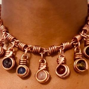 7 Chakra Crystal Bead Copper Necklace Choker | Seven Chakra | Healing Crystal Pendant
