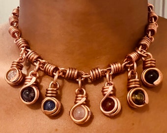 7 Chakra Crystal Bead Copper Necklace Choker