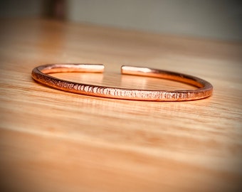 Textured Copper Round Bangle Bracelet Cuff Adjustable