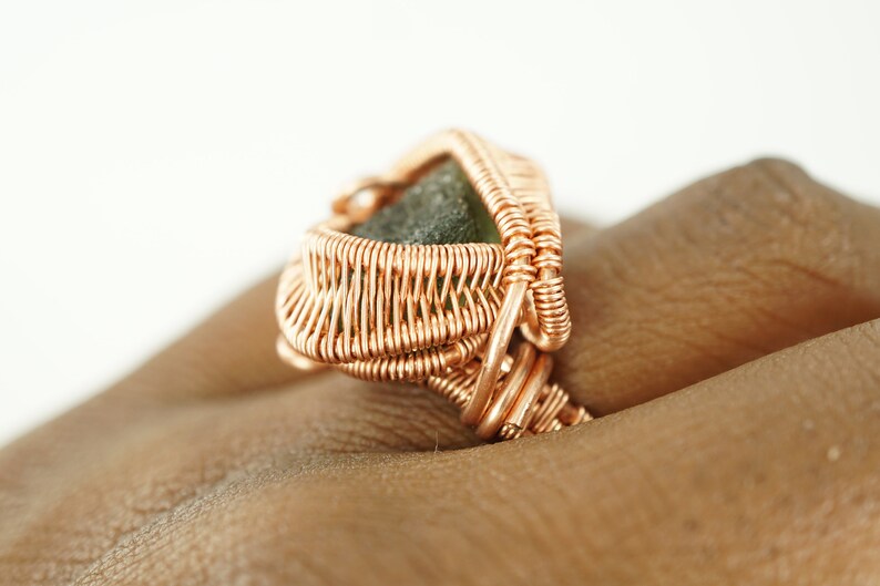 Moldavite Copper Wire Wrap Ring Size 6 12