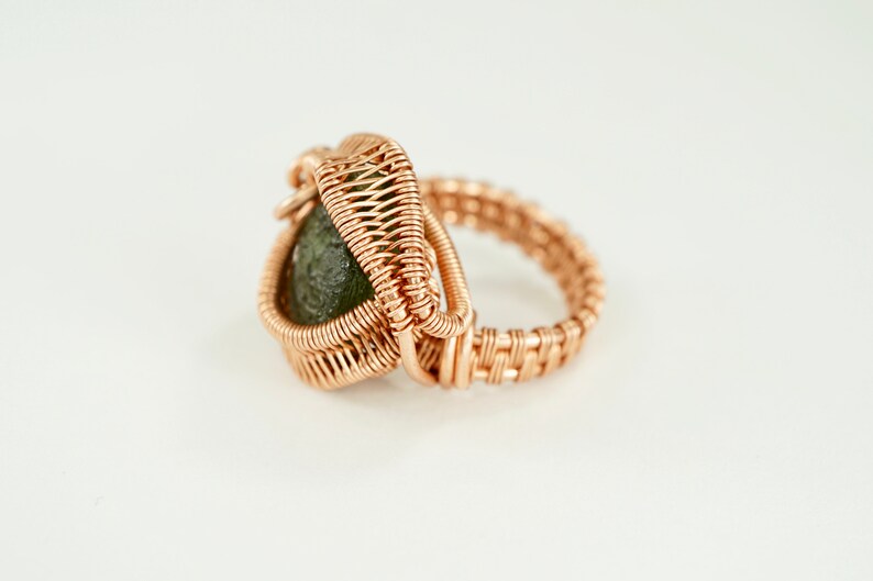 Moldavite Copper Wire Wrap Ring Size 6 12