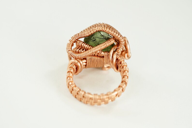 Moldavite Copper Wire Wrap Ring Size 6 12