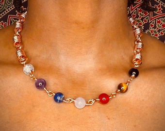 7 Chakra Crystal Copper Necklace | Healing Gemstone Pendant