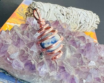 Sodalite Copper Birdcage Pendant With Necklace