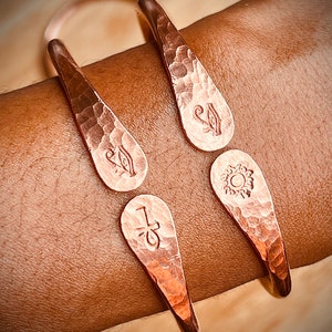 Eye Of Ra Sun Ankh Thick Copper Bangle Bracelet Adjustable Cuff