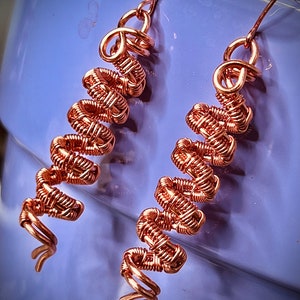Copper Spiral Wire Wrap Dangle Drop Earrings