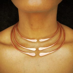 Textured Flattened Engraved Copper Neck Choker | Copper Hammered Cuff Necklace | Customizable Necklace