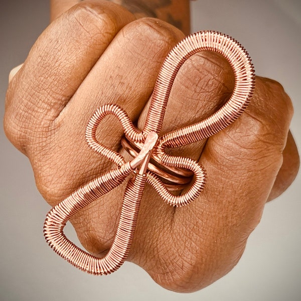 Copper Ankh Wire Wrap Statement Ring