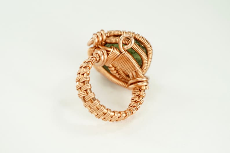 Moldavite Copper Wire Wrap Ring Size 6 12