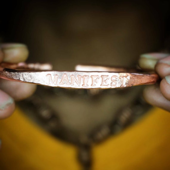 Thick Copper Engraved Bangle Personalized Heavy Bracelet