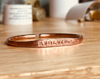 Thick Copper Engraved Bangle | Personalized Heavy Bracelet | Adjustable Customizable Gift Bracelet | Spouse Gift | Bridesmaids Gift