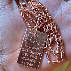 Copper Element One Ounce Copper Necklace | Pure Copper Pendant Necklace | Copper Link Chain | Copper Choker | Chain Linked Necklace