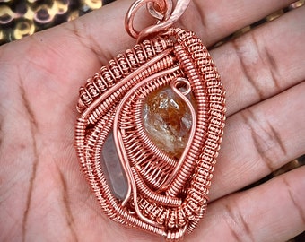Citrine Quartz Copper Wire Wrapped Necklace | Reiki Healing