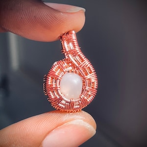 Mondstein Perle Kupferdraht Mini weave Anhänger Halskette