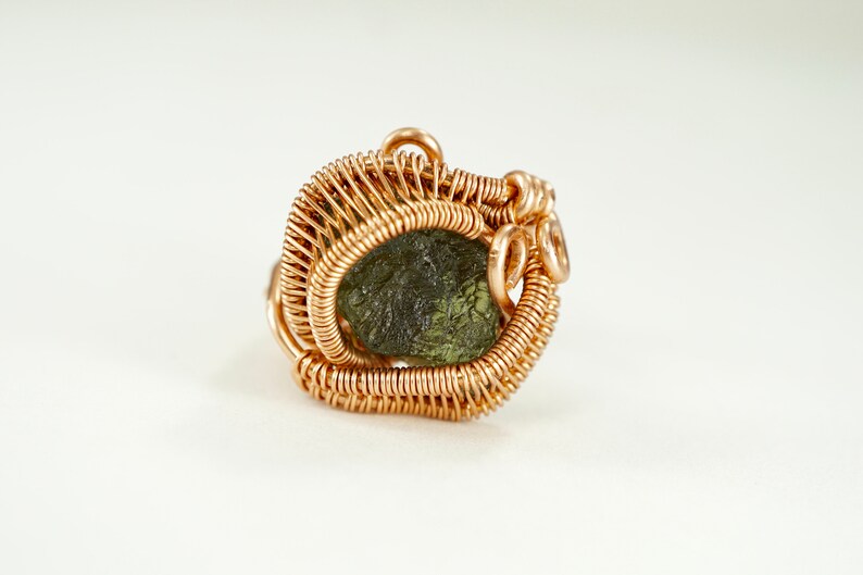 Moldavite Copper Wire Wrap Ring Size 6 12