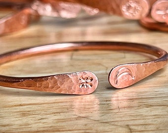 Engraved Zodiac Copper Bangle Bracelet | Adjustable Moon Sign