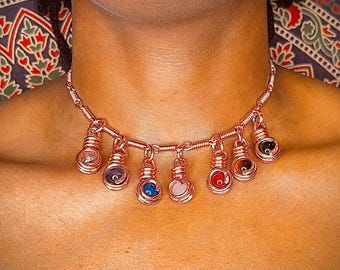7 Chakra Crystal Copper Pendant Necklace | Healing Stone Jewelry