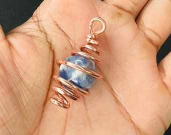 Sodalite Throat Chakra Healing Copper Birdcage Pendant with Necklace