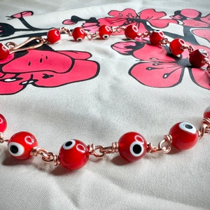 Red Evil Eye Glass Beaded Copper Necklace Choker