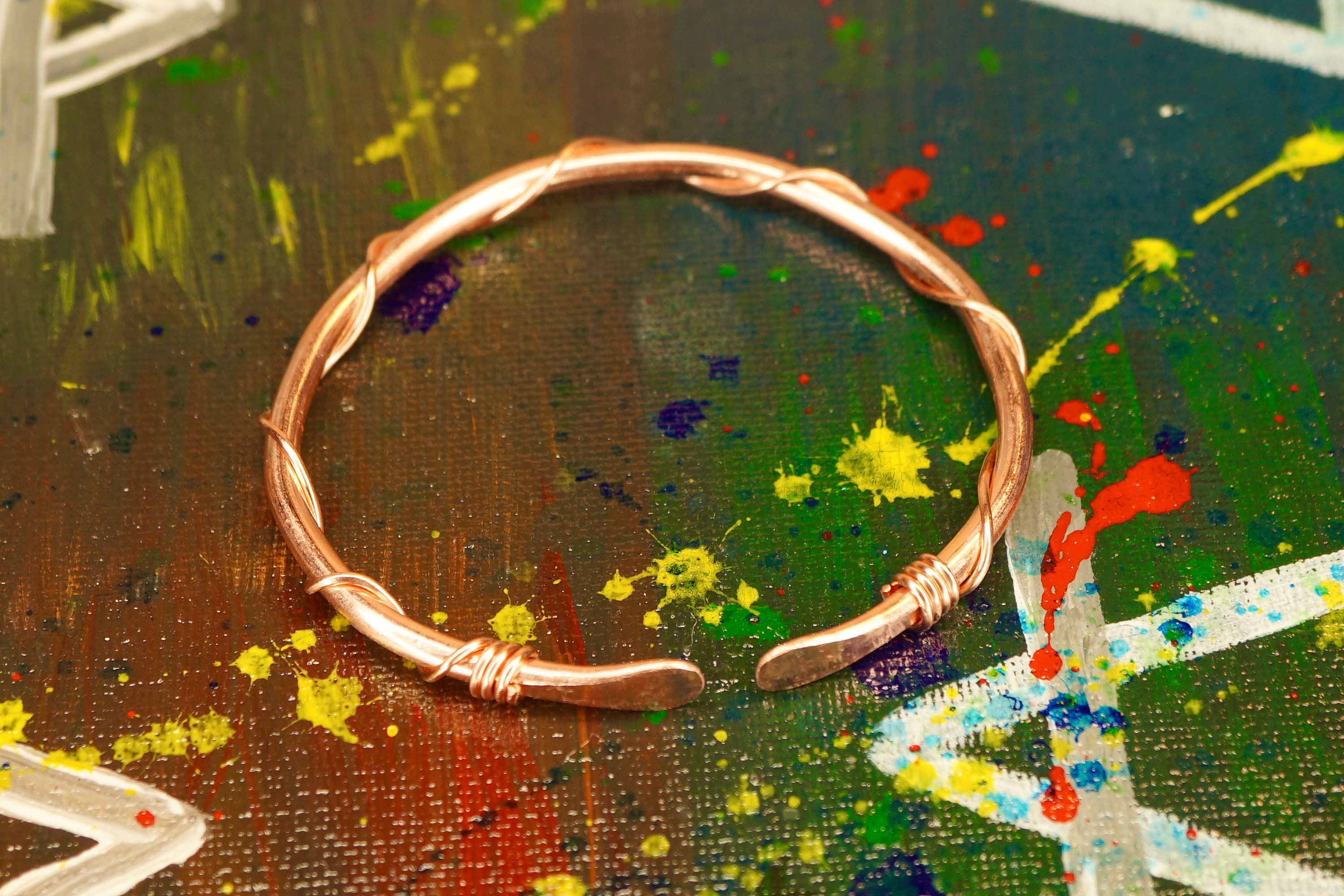Copper Engraved Spiral Bangle Copper Customizable Bracelet Etsy