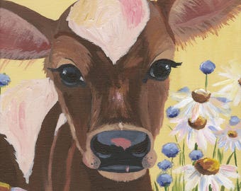 Art Print, Farmhouse Art, Cow Art, Farm animal art, Nursery Art, Baby Girl Gift, Kids Art, Cow lover, Nursery Decor, Children's Room Art