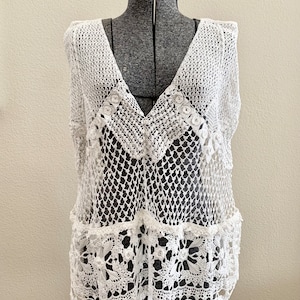 All Hand Crochet Cover-up, Color White, One Size L - XL