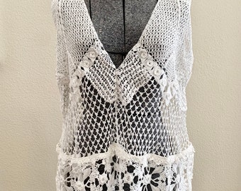 All Hand Crochet Cover-up, Color White, One Size L - XL