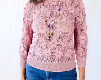 Hand Crocheted Long Sleeve Crew Neck Sweater