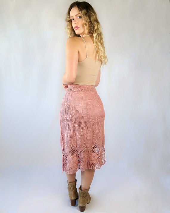 Hand Crocheted Midi Skirt with Lily Flower Motif … - image 5