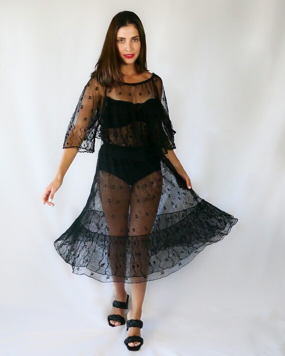 Hand Crocheted Sheer and Layered Party Dress - image 1