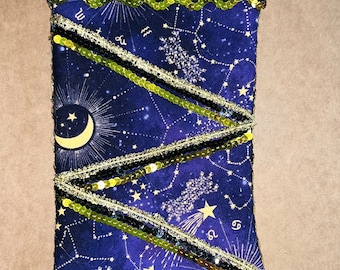 Midnight Blue Moon, Sun, and Stars Christmas Stocking