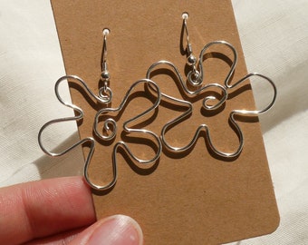 Flower wire earrings ear hooks • 925 silver and silver-plated copper wire, 70s hippie boho spongebob