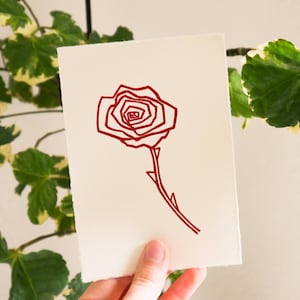 Linoldruck rote Rose "reminisce" • DIN A6 Postkartenformat 10,5 x 14,8 cm