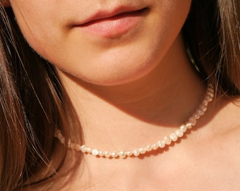 Pearl necklace choker • silver-plated clasp, with real, irregular freshwater pearls Nuggets Pearl