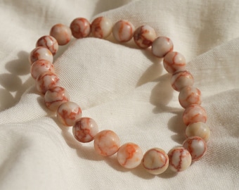 Gemstone bracelet calcite marble • reddish, white natural stone