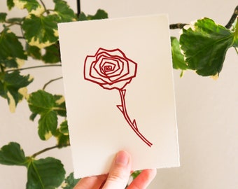 Impression lino rose rouge "Reminisce" • Format carte postale DIN A6 10,5 x 14,8 cm