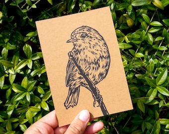 Postcard kraft cardboard bird robin, hand printed • DIN A6