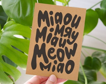 Postcard Kraft cardboard Meow Meow Cat, hand printed • DIN A6