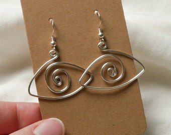 Large eye earrings made of wire, statement motif earrings, 925 silver, silver-plated copper wire