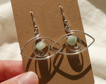 Eye wire earrings ear hooks • 925 silver, silver-plated copper wire and Amazonite nuggets