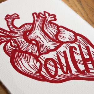 Linoprint red heart anatomical OUCH DIN A6 postcard format 10.5 x 14.8 cm image 7